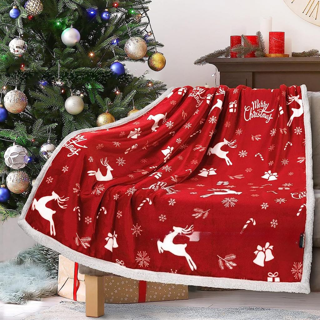Christmas Red Snowflake Fleece Blanket - Super Soft & Warm Winter Sofa Office Nap Throw Festive Gifting