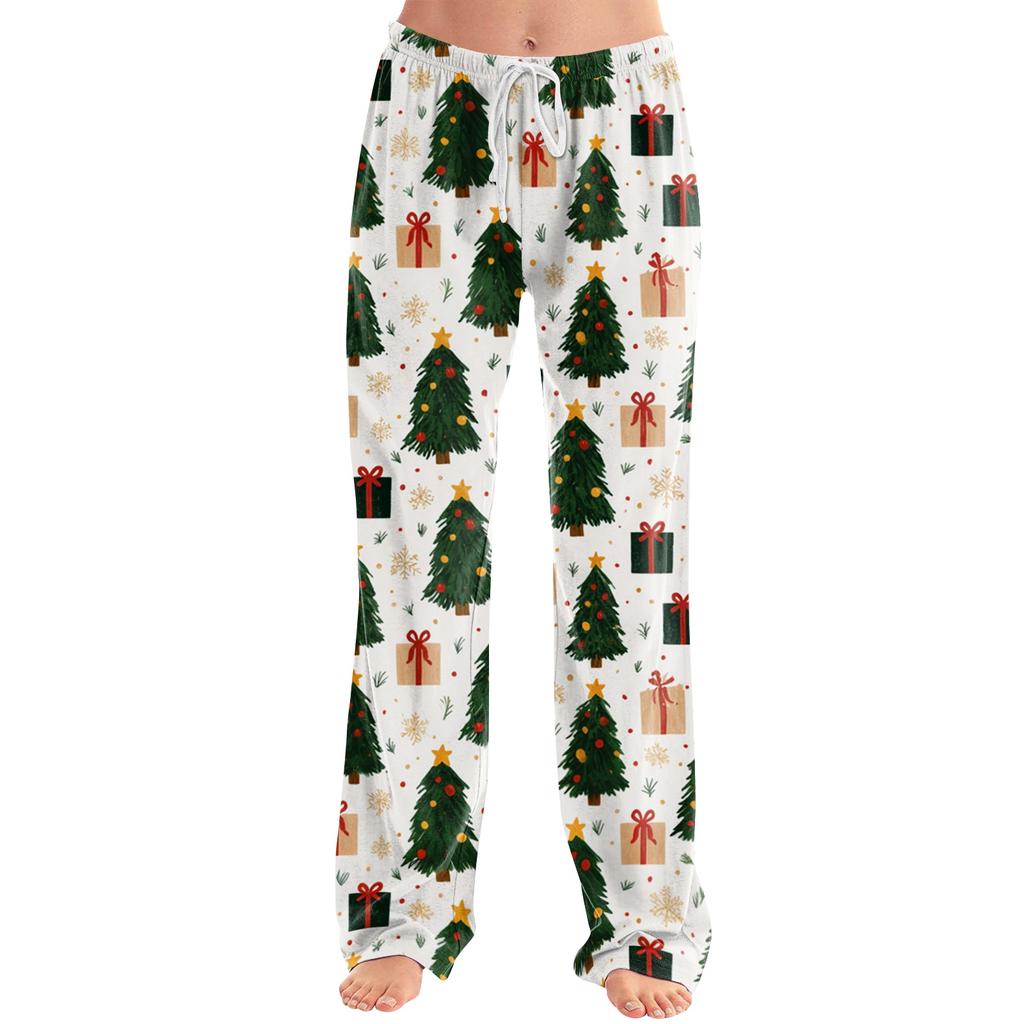 Women's Casual Christmas Print Pants Loose Fit Holiday Trousers