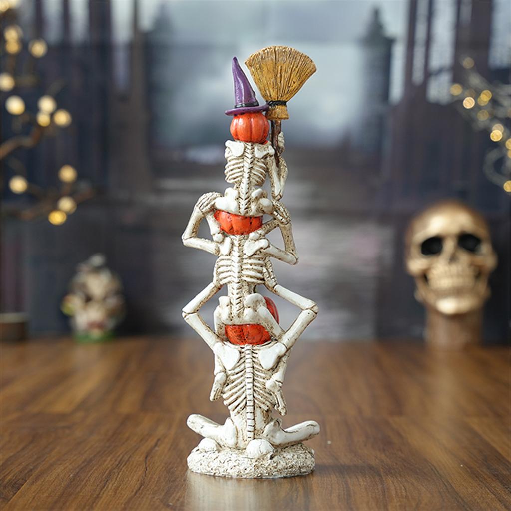 Halloween Funny Face Pumpkins Durable Resin Stackable Ornaments for Patio & Tabletop Halloween Decor