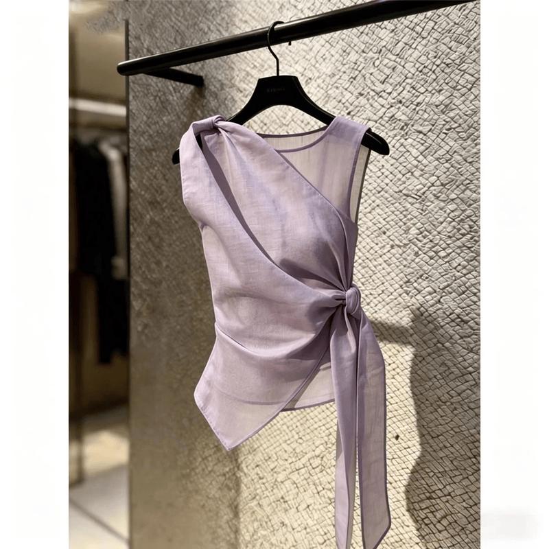 La Chapelle Women s Summer Taro Purple Tie-Front Blouse S