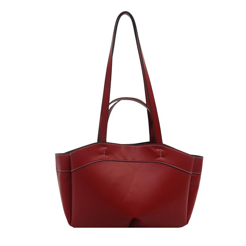 Solid Color Soft Leather Handbag Women Single Shoulder Tote Bag, Large Capacity Commuting Set Handbags Shopping Cross Body Bags