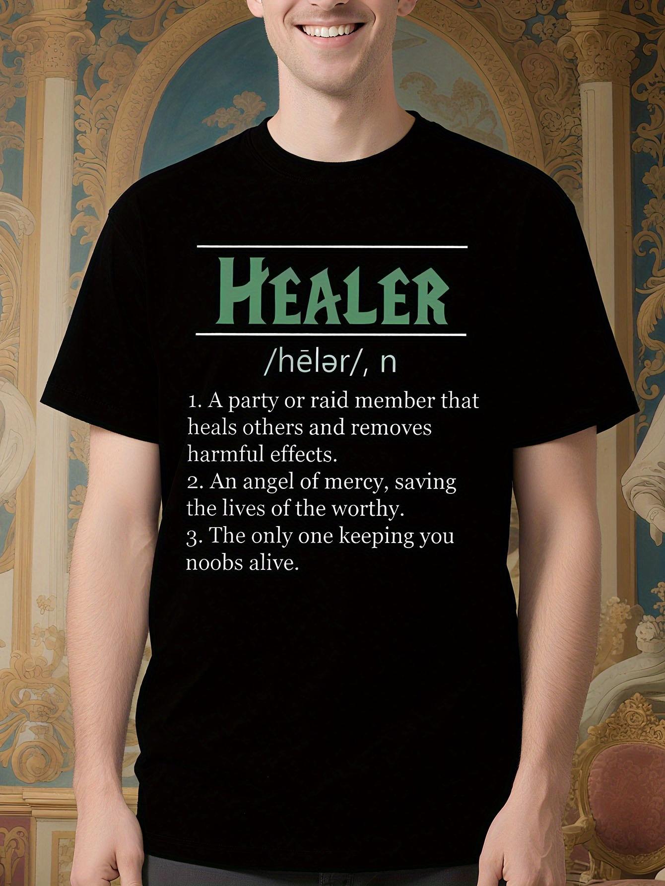 WOW Role-Playing Game Healer - Black with Green Text - Definition of Healer Class T-shirt XL