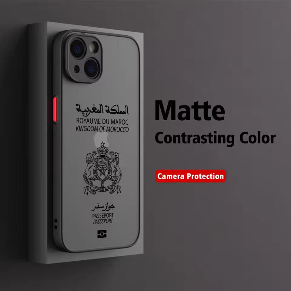 Marokkaanse Paspoort Kaart Mat Transparant Voor iPhone Hoesje 17 16 15 14 13 12 11 Pro XR XS Max 7 8 Plus Anti-Val Telefoon Y2K Cover