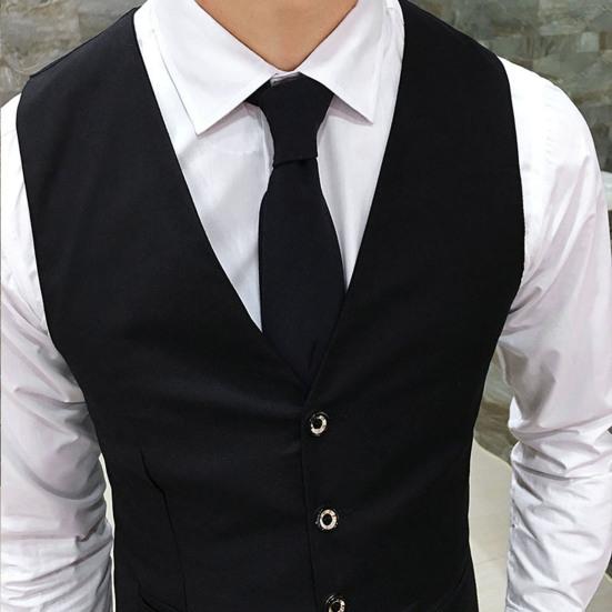 Men Vest Solid Color Single-breasted V Neck Formal Autumn Waistcoat for Wedding