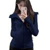 Womens Hooded Fleece-Lined Long Sleeve Top Winter Warm Outerwear Casual Fitness Wear