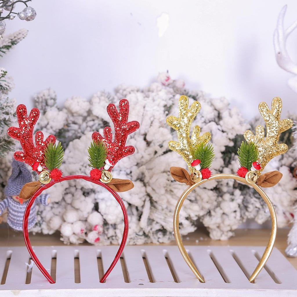 Mingguan Holiday Glitter Antler Bell Headband - Christmas Party Hair Accessory