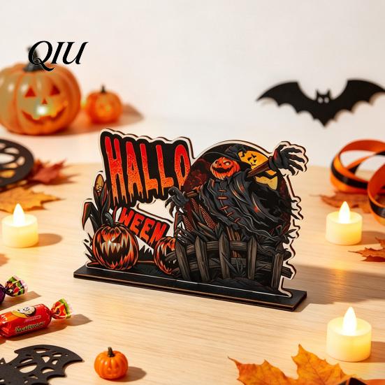 Precision Cut Wooden Displays Halloween Table Centerpiece, Decorative Sign Ornaments, 3D Layered Gnome Pumpkin Skeleton Seasonal Home Interior