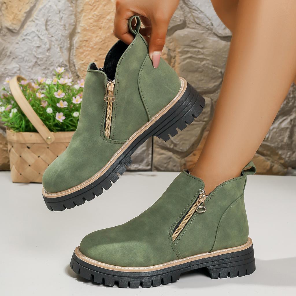 European and American large-size boots 22 autumn and winter new round head thick heel short tube side zipper Martin boots