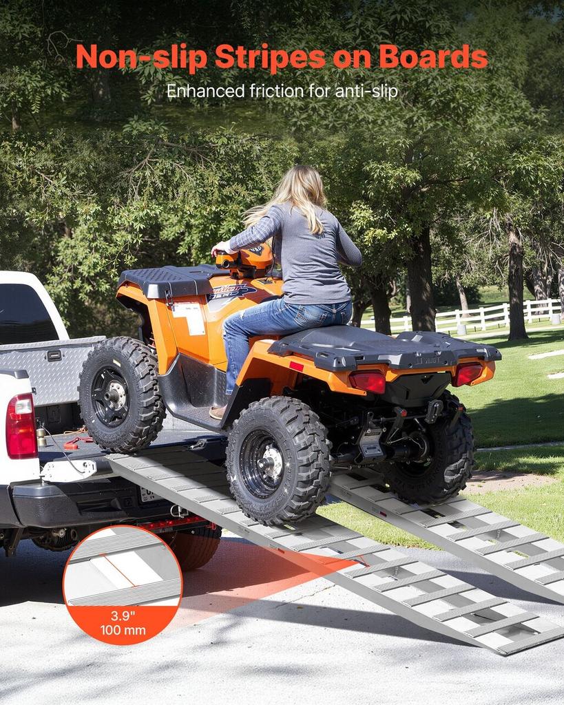 Loading Ramps, 2 Pcs 2400 X 380 Mm, Durable Aluminum and Heavy-Duty Trailer Ramp Set with Anti-Slip Plates, 2721.6 Kg Combined Capacity, for Carts,