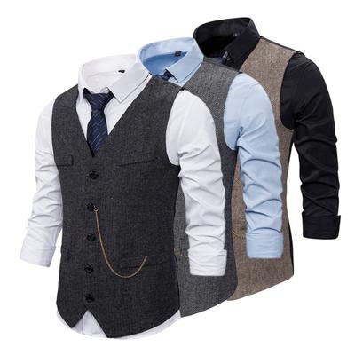 Gilet formel pour homme Gilet d'affaires Décoration chaîne Sans manches Coupe ajustée Monopente Col en V