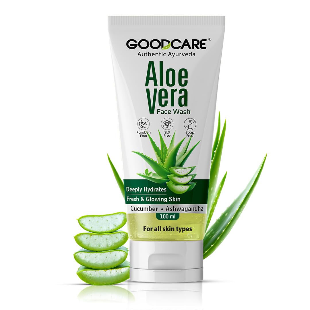 Goodcare Aloe Vera Face Wash 100ml | With Aloe Vera, Ashwagandha & Cucumber | Hydrating Cleanser | Soap, SLS & Paraben Free | All Skin Types