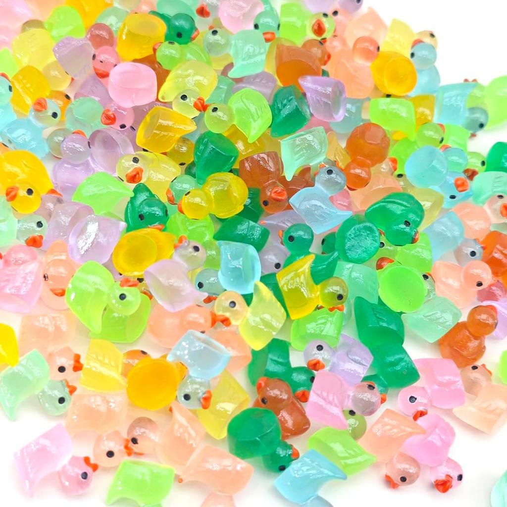 300Pcs Luminous Resin Ducks Small Duck Mini Ducks Miniature Characters Garden Landscape Aquarium Dollhouse Potted Plants Decorations Party Favors
