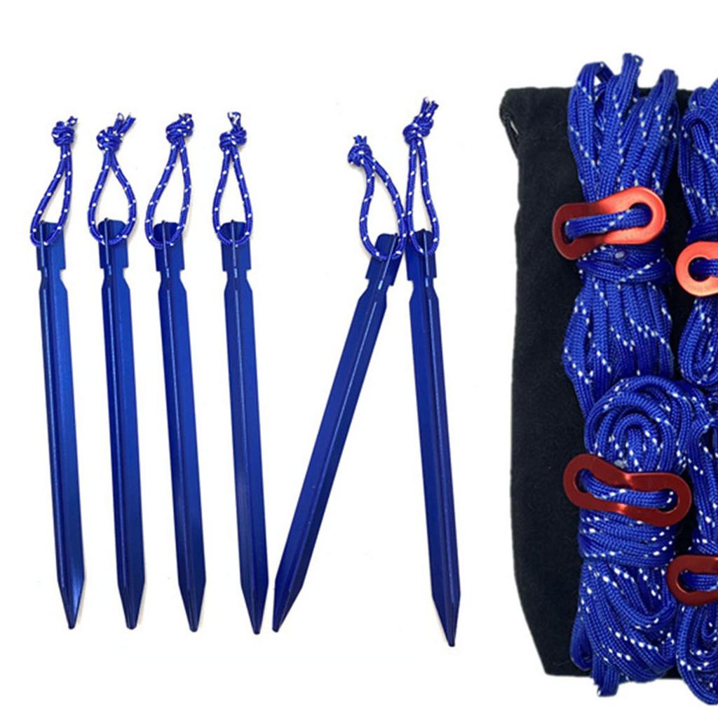 Corda de Barraca Fivelas de Estaca Cordas Refletivas Conjunto com Bolsa de Armazenamento para Acampamento ao Ar Livre Azul
