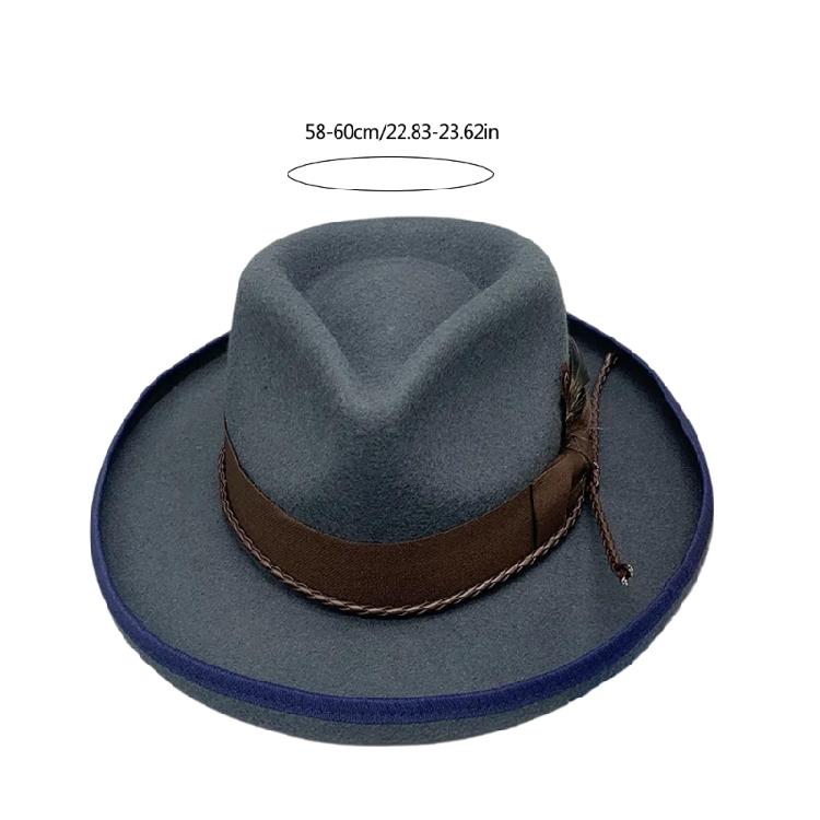 Elegant Feather Homburg Wool Styling Hat with Wide Brimmed Flat Hat Wide Brimmed Western Hat for Casual Wear