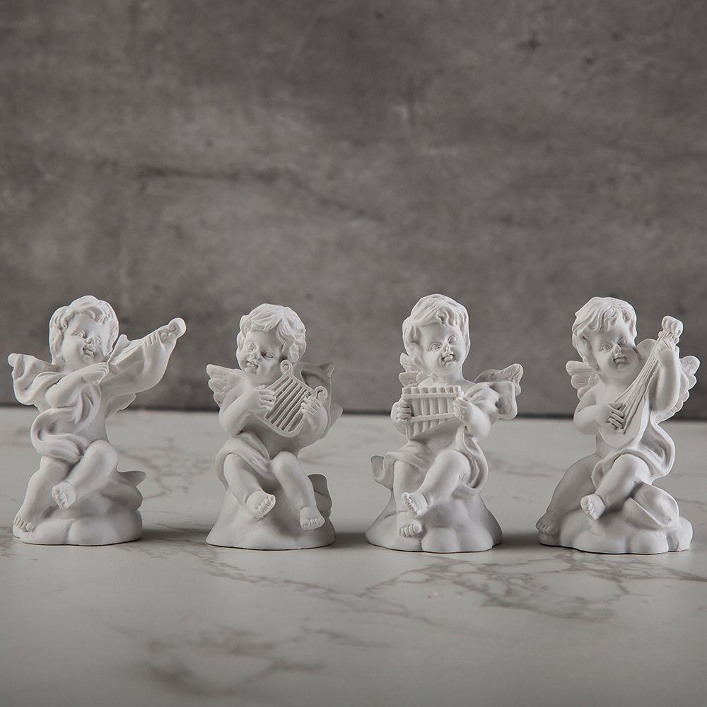 4PCS Little Angel Resin Imitation Gypsum Angel European Atmosphere Ornament Shooting Props Home Creative Sculpture Crafts