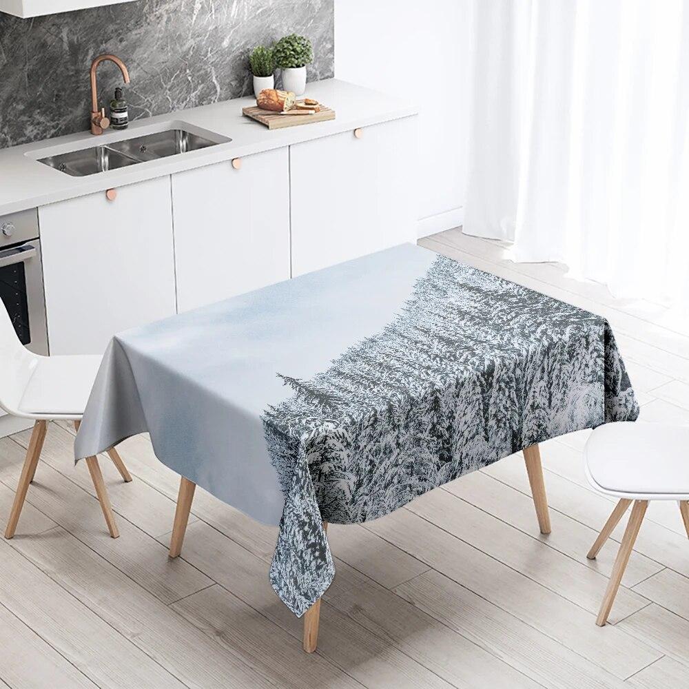Winter Snow Tablecloth Beautiful  Anti-fouling Waterproof Rectangular Kitchen Table Home Decoration