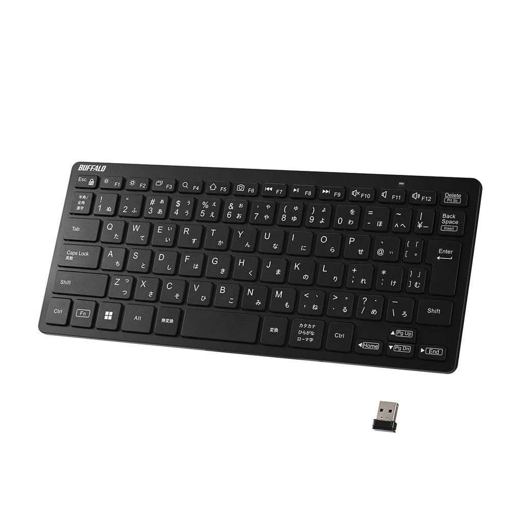 Buffalo Wireless Mini Keyboard, Slim, Portable, USB Receiver Included, Japanese, Black, BSKBW355BK