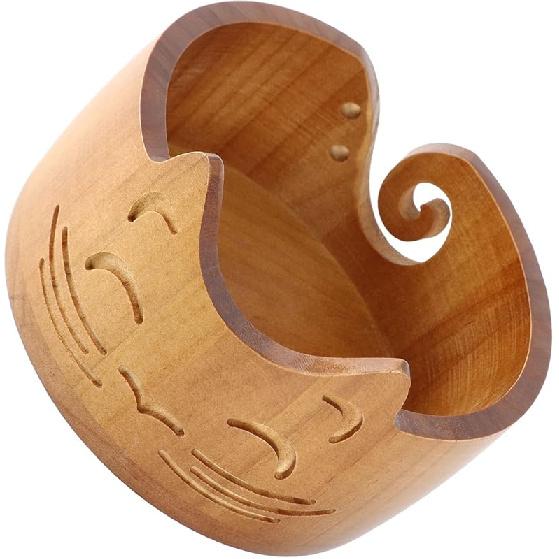 Kuuleyn Wooden Yarn Bowl,Cute Cat Shape Practical Holder,Dispenser Crochet Organizer Storage Supplies for Home Workplace Knitting Crafting Activities