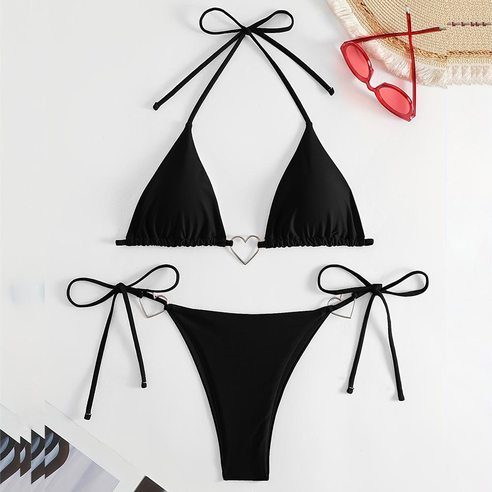Swimsuit female sexy split two-piece set European and American straps love hollow bikini hot-selling vacation swimsuit women