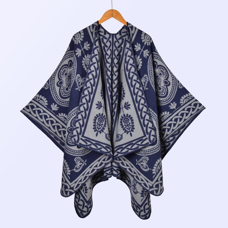 Street New Ladies Scarf Shawl Autumn and Winter Thickened Imitation Cashmere Jacquard Split Warm Cape