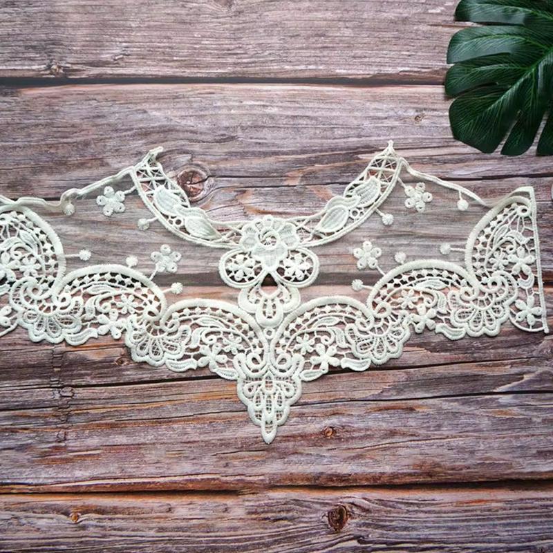 1 ks Našívací záplaty Jednobarevné Mléčné vlákno DIY Krajkový výstřih Límec Ozdoba Květinový vzor Vyšívaná látková aplikace