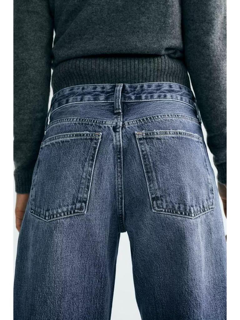 2024 Frühling Retro Straight-Leg Weite Denimhose für Damen - Schlankmachend, Bodenlang, Europäischer & Amerikanischer Stil
