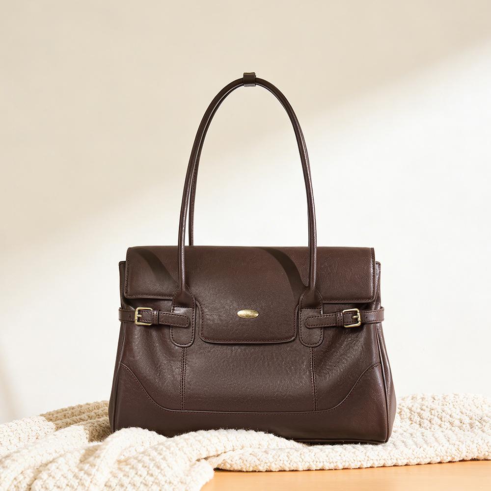 Simple First Layer Cowhide Leather Large Capacity 2026 Commuter Retro Handbag Fashionable Shoulder Underarm Tote Bag