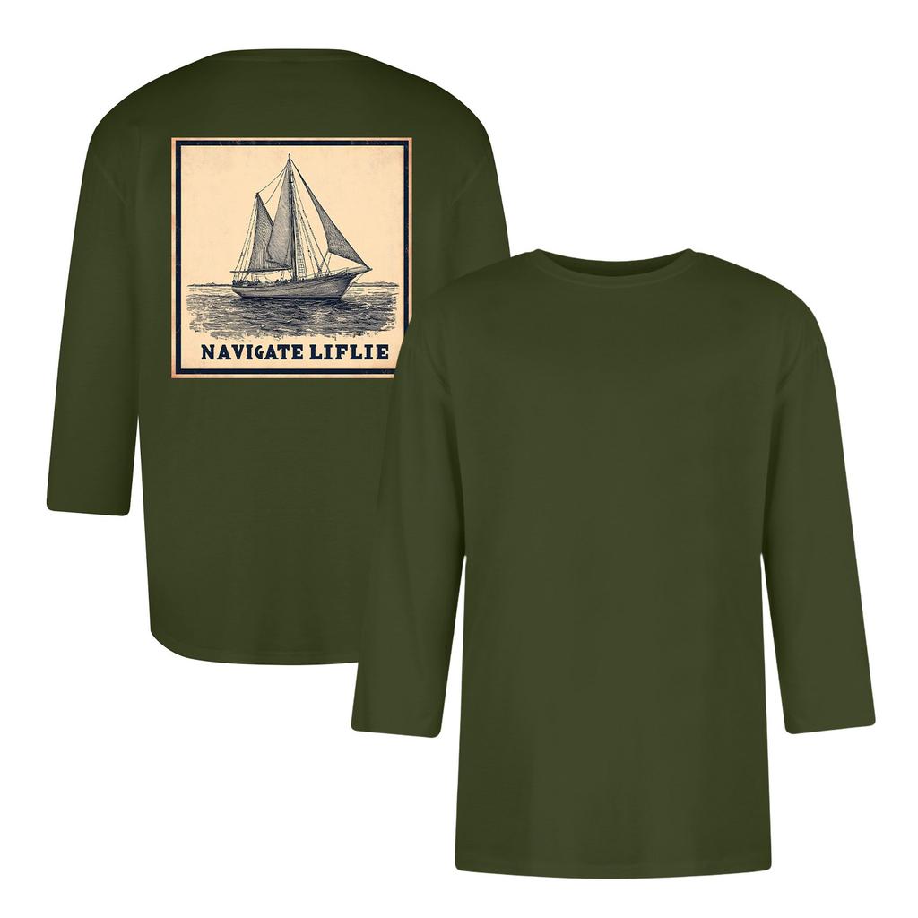 Men's casual and fashionable printed round-neck three-quarter sleeve top T-shirt