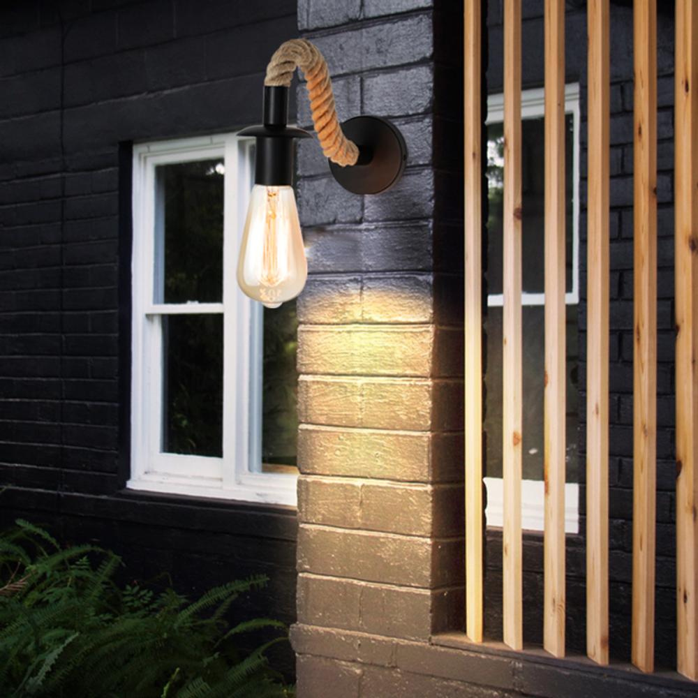 Retro Hemp Rope Wall Lamp Industrial Decor Wall Light E27 Edison Bulb  Iron Wall Lamp Indoor Loft Itdoor Led Wall Light