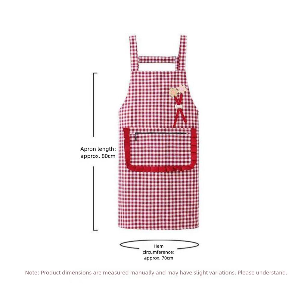 Household Plaid Women Apron Cotton Overalls Oil-proof Chef Aprons Large Pocket Cooking Apron Home Cooking
