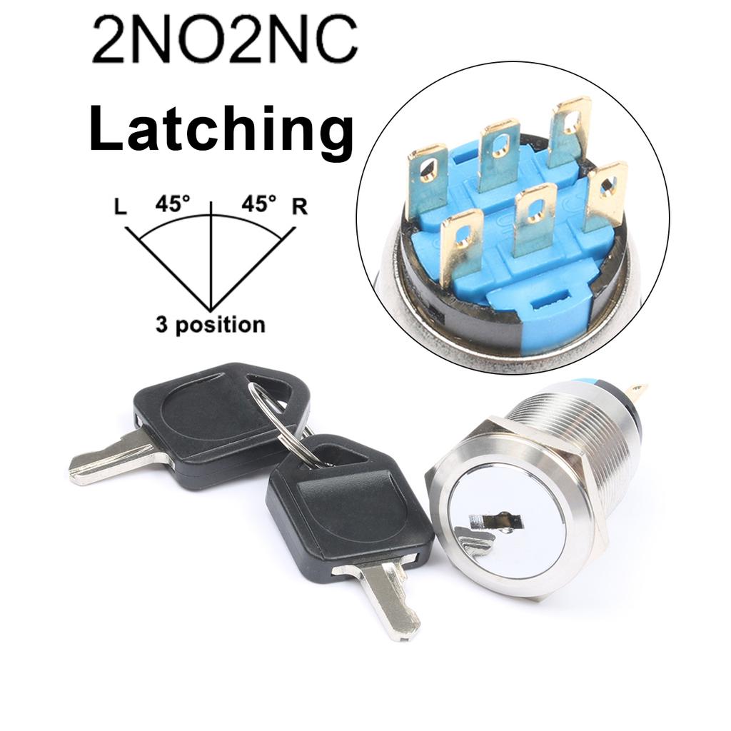 2/3 Positions Rotary Buttons 16/19/22mm Metal Brass Chrome Key Push Selector Switch 2NO2NC Press Without LED 2 keys