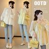 Spring/Autumn V-Neck Maternity Fashion: Korean Style Long Sleeve Doll Shirt