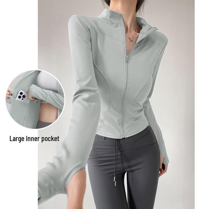 Women's Quick-Dry Yoga Jacket - Long Sleeve, Zipper, UV Protection Fitness Cardigan