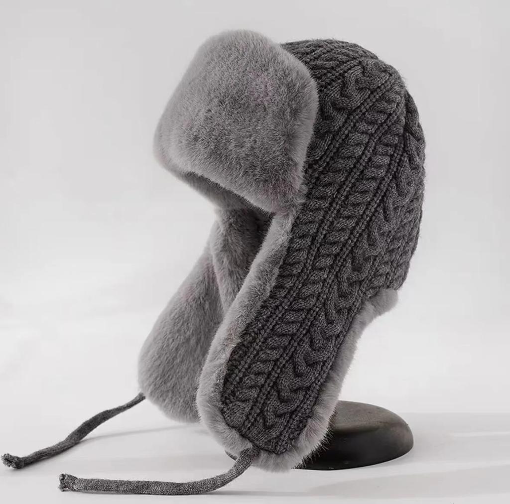 Extreme Warm Ushanka with Long Ear Covers, Super Thick Knit Winter Hat for Women, Windproof Skiing Cycling