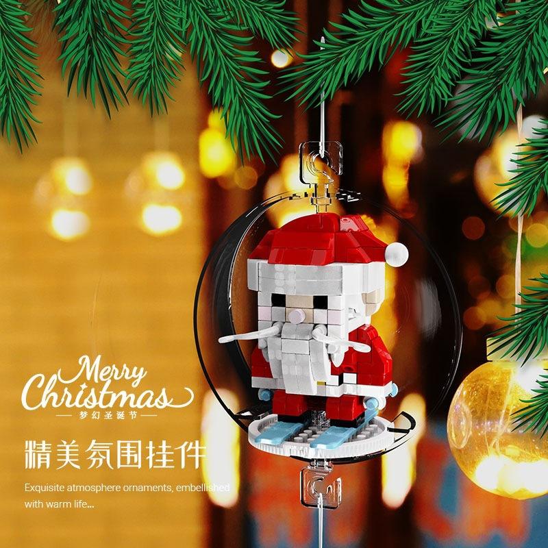 Santa Claus wreath sled decorative pendant, children's educational DIY building block toy, creative gift