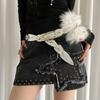 Y2K Plush Furry Splicing Belt Punk Star Rivet Belt Vintage Faux Fur Belts  Women Fashion