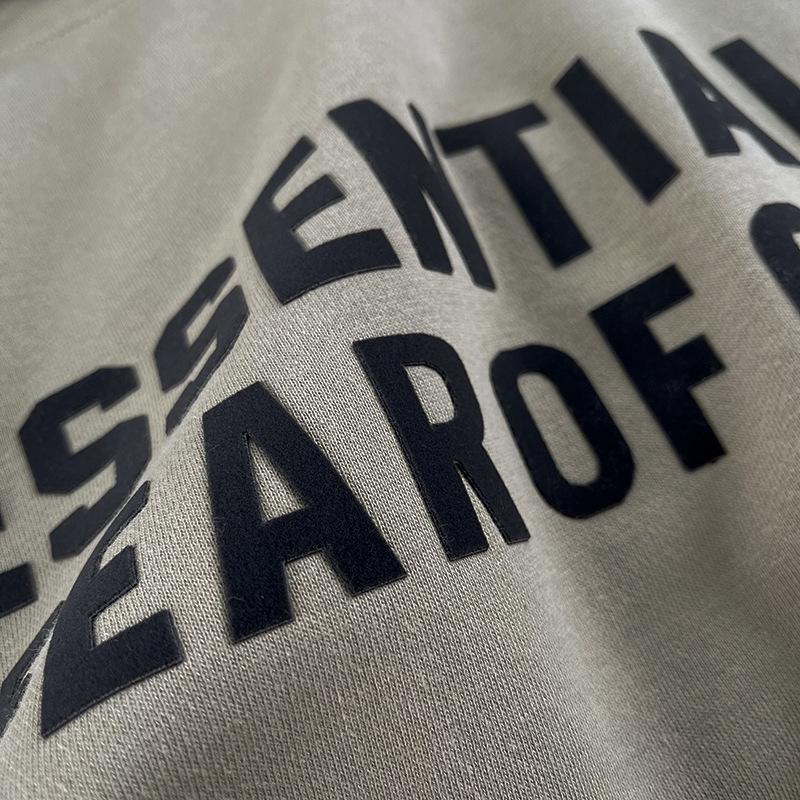 Double-Line Flocking Essentials High Street Letter Hoodie - Casual Loose Fit for Men & Couples