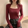 New Fashion Square Neck Slim Fit Knitted Sweater for Women Autumn Long Sleeve Slim Fit Chic Base Sweaters Women Casual Solid Winter Pullovers 25393