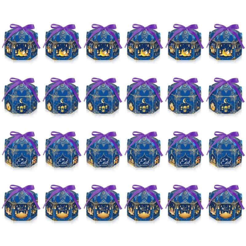 

24Pcs Ramadan Gable Boxes Gift Boxes Wrapping Ribbons for Eid Goodie Boxes