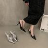 Premium niche pointed high heels silver sandals women's shoes summer bag head cool slippers with skirt single shoes