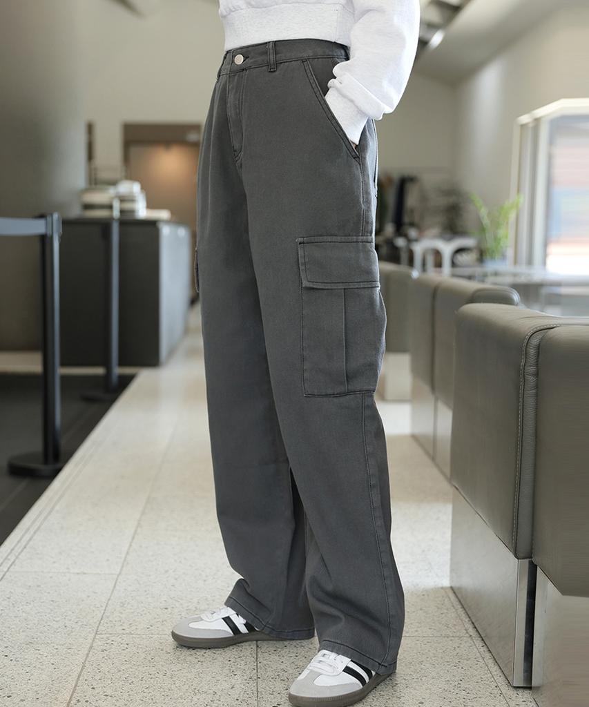 Ppaeppae Casual Pocket Cargo Long Wide Cotton Pants