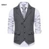 Mens Wool Mix Herringbone Tweed Check Vintage Collar Waistcoat Tailored Fit Vest