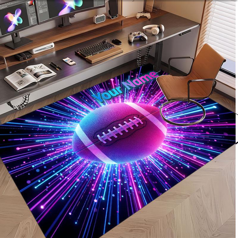American Football Theme Soft Crystal Velvet Rug Custom Name & Text Print Non Slip Floor Rug for Bedroom Living Room