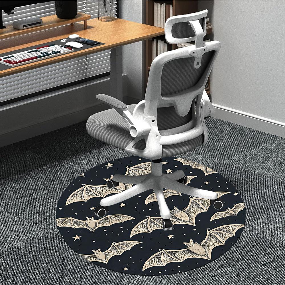 1PC Bat Night Sky Office Round Area Rug, Mat Suitable For Office, Under Office Chairs Bedroom Living Room Home Decor, Room Deco