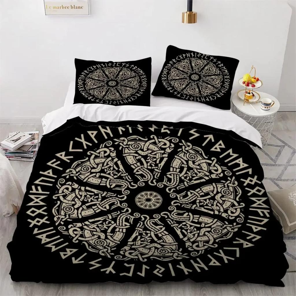 Viking Duvet Cover Set Nordic Viking Runes Print Bedding Set for Kids Teen Men King Size 2/3pcs Soft Polyester Comforter Cover