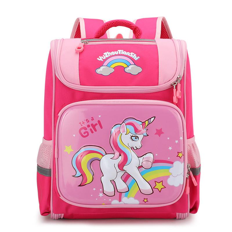 Cute Unicorn Themed Nylon Backpack For Kids Spacious Lightweight For School Rose