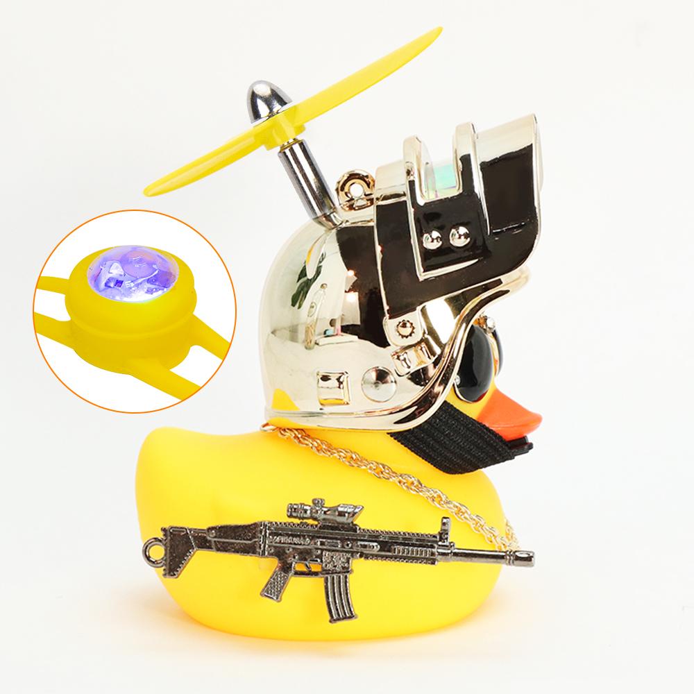 Cool Armed Duck In The Car Interior Decoration Yellow Duck with Helmet for Bike Motor with Strobe Light Car Accessories