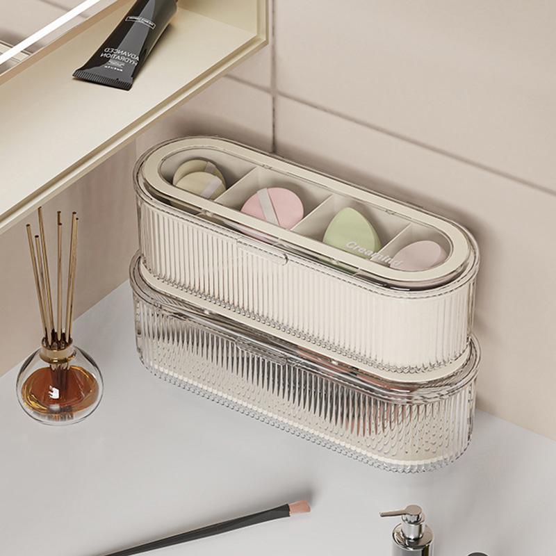 1pc Makeup Brush Storage Box Cosmetics Organizer Desktop Jewelry Box Dust-proof Water-proof Powder Puff Storage Box with Lid
