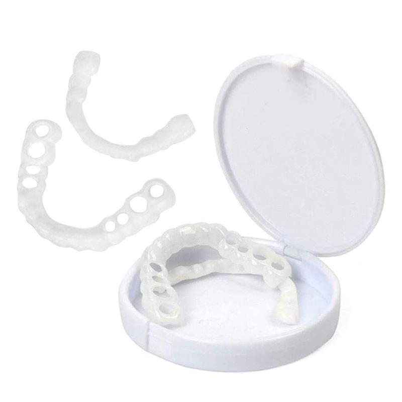 2pcs Upper and Lower Dentures with Storage Box and Clips, Comfortable Porcelain Restorations Suitable for Both Men and Women