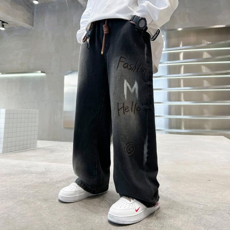 Boys' 2025 Autumn Jeans: Fashionable Wide-Leg Pants for Middle and Big Kids